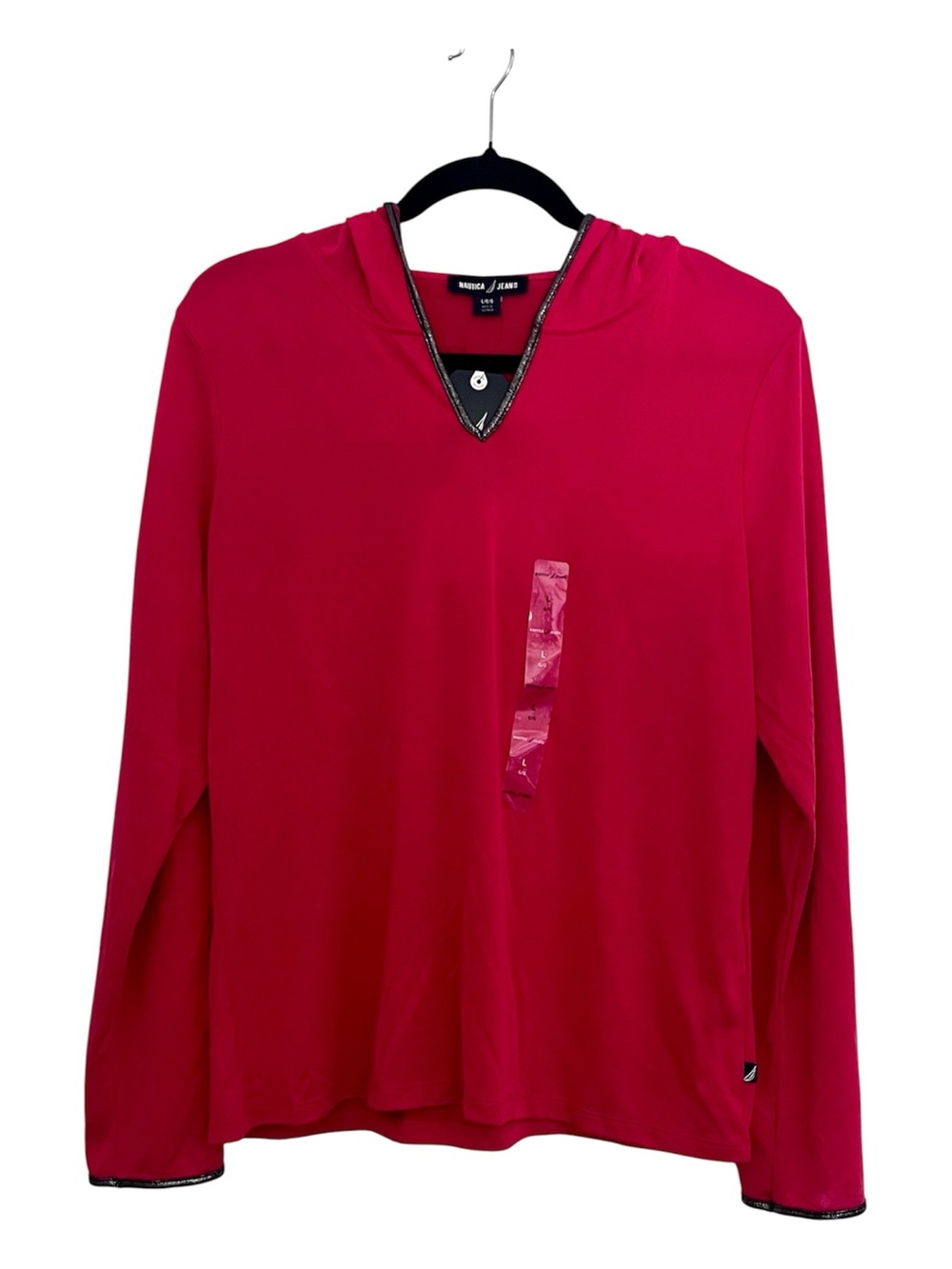Nautica Women’s Long-Sleeve V-Neck Hoodie Top in Deep Raspberry